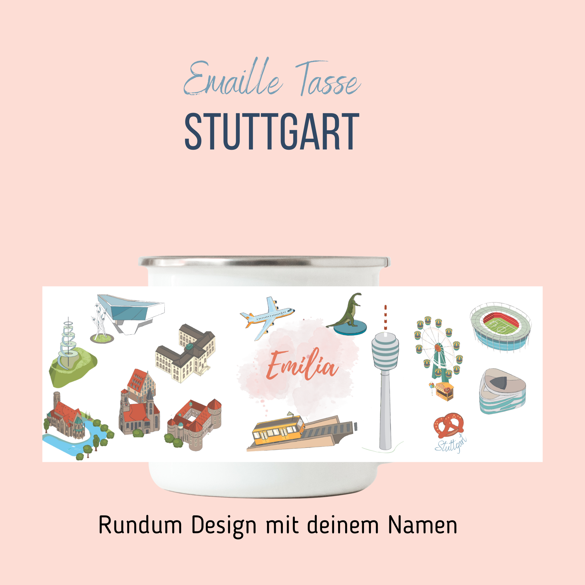NEUES DESIGN: Stuttgart-Emaille-Tasse