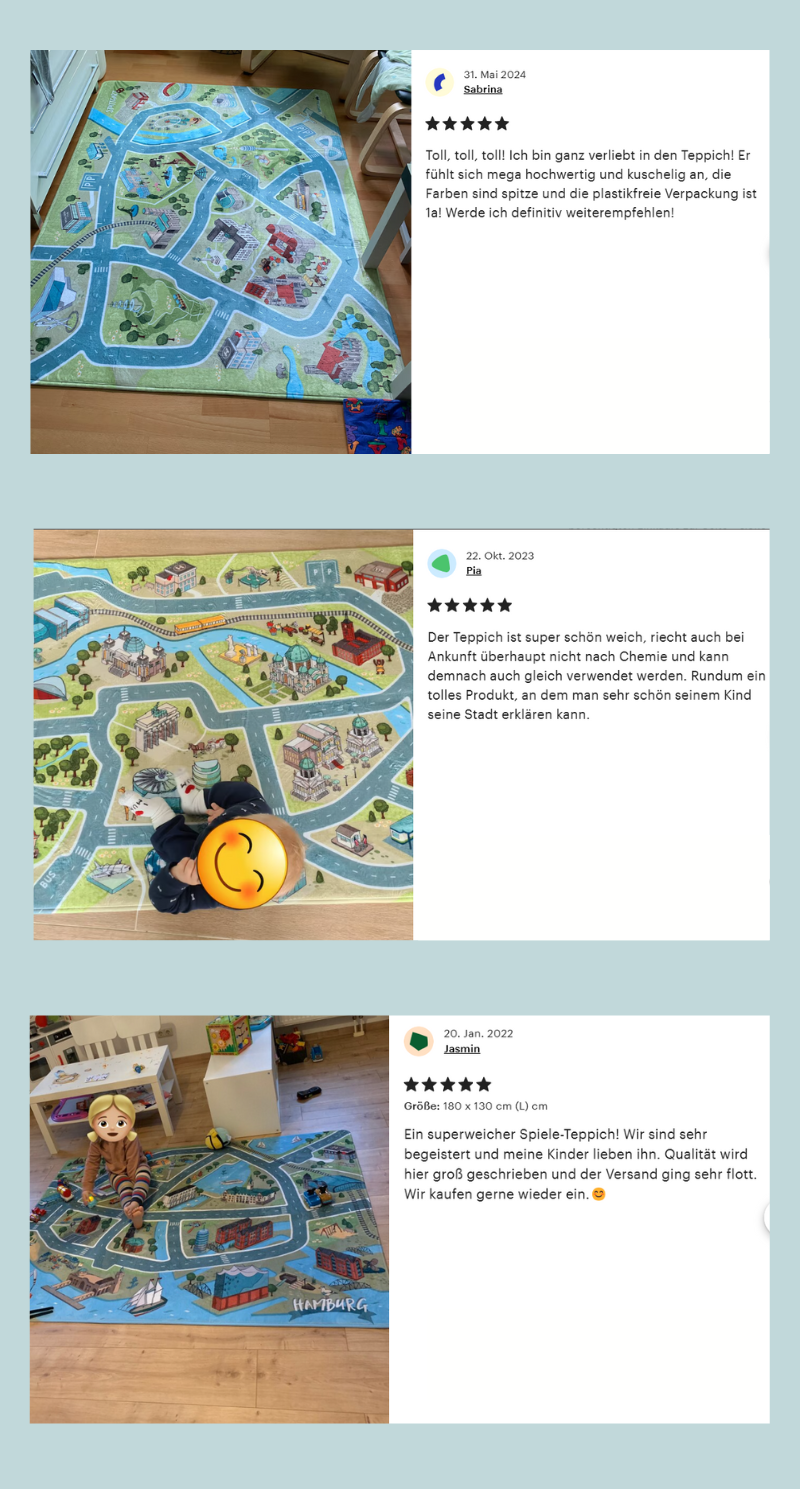 5 Sterne Bewertung durch Kunden - Spielteppiche von HappyCITYKids