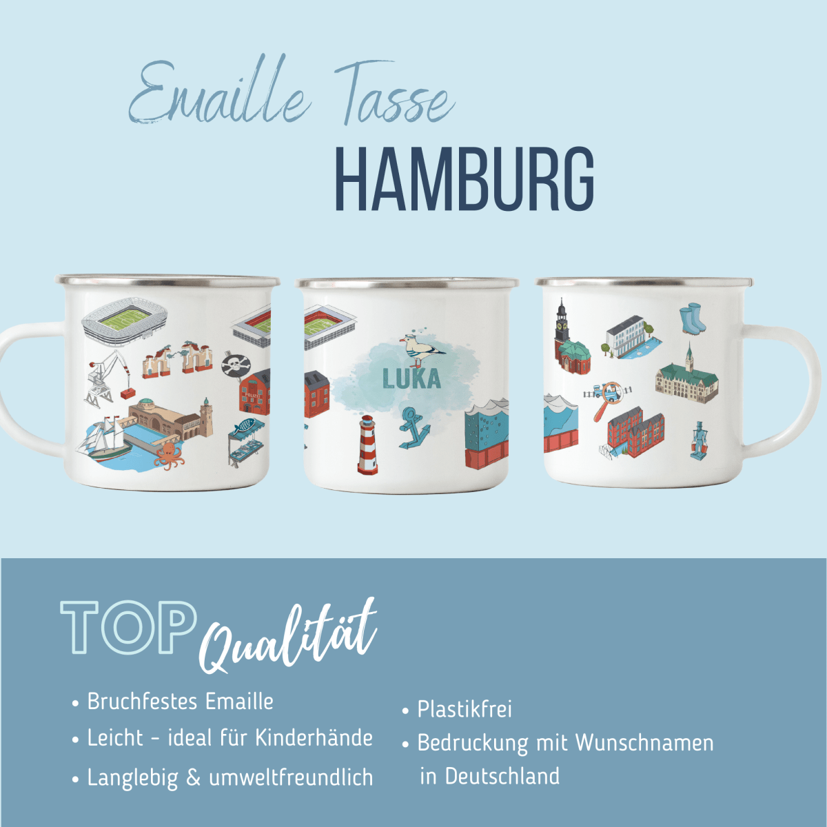 NEUES DESIGN: Hamburg - Emaille - Tasse | HappyCITYKids