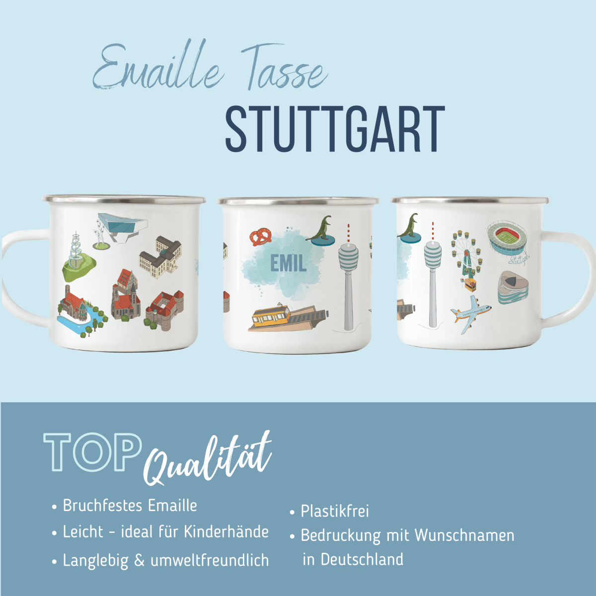 NEUES DESIGN: Stuttgart - Emaille - Tasse | HappyCITYKids