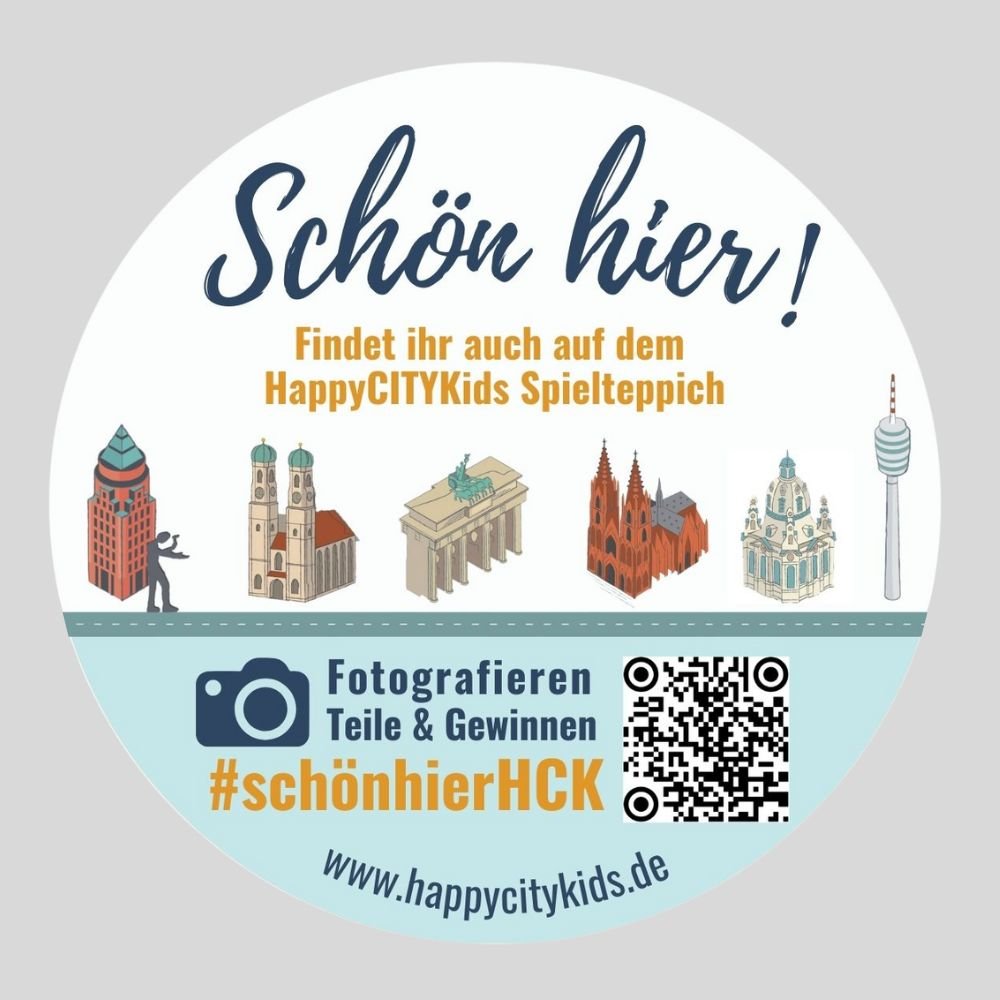 Schön hier Sticker HappyCITYkids zum Aufkleben und Teilen