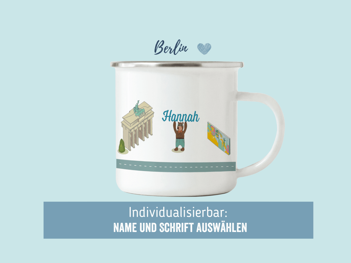 Emailletasse Berlin - mit Namen individualisieren - personalsiersen - HappyCITYKids