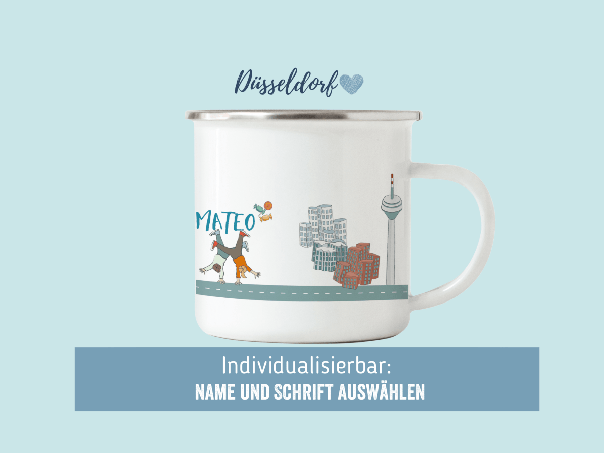 Emaille - Tasse Düsseldorf - mit Namen | HappyCITYKids