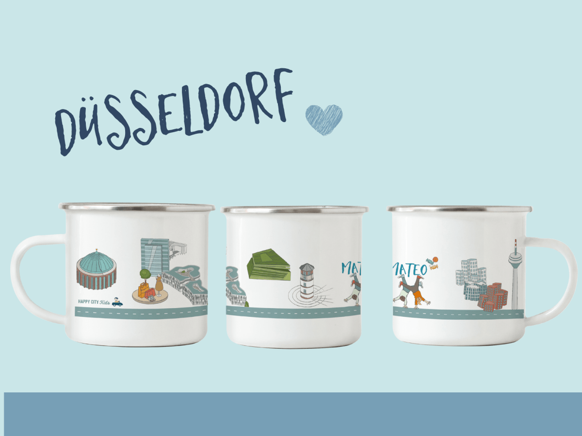 Emaille - Tasse Düsseldorf - mit Namen | HappyCITYKids