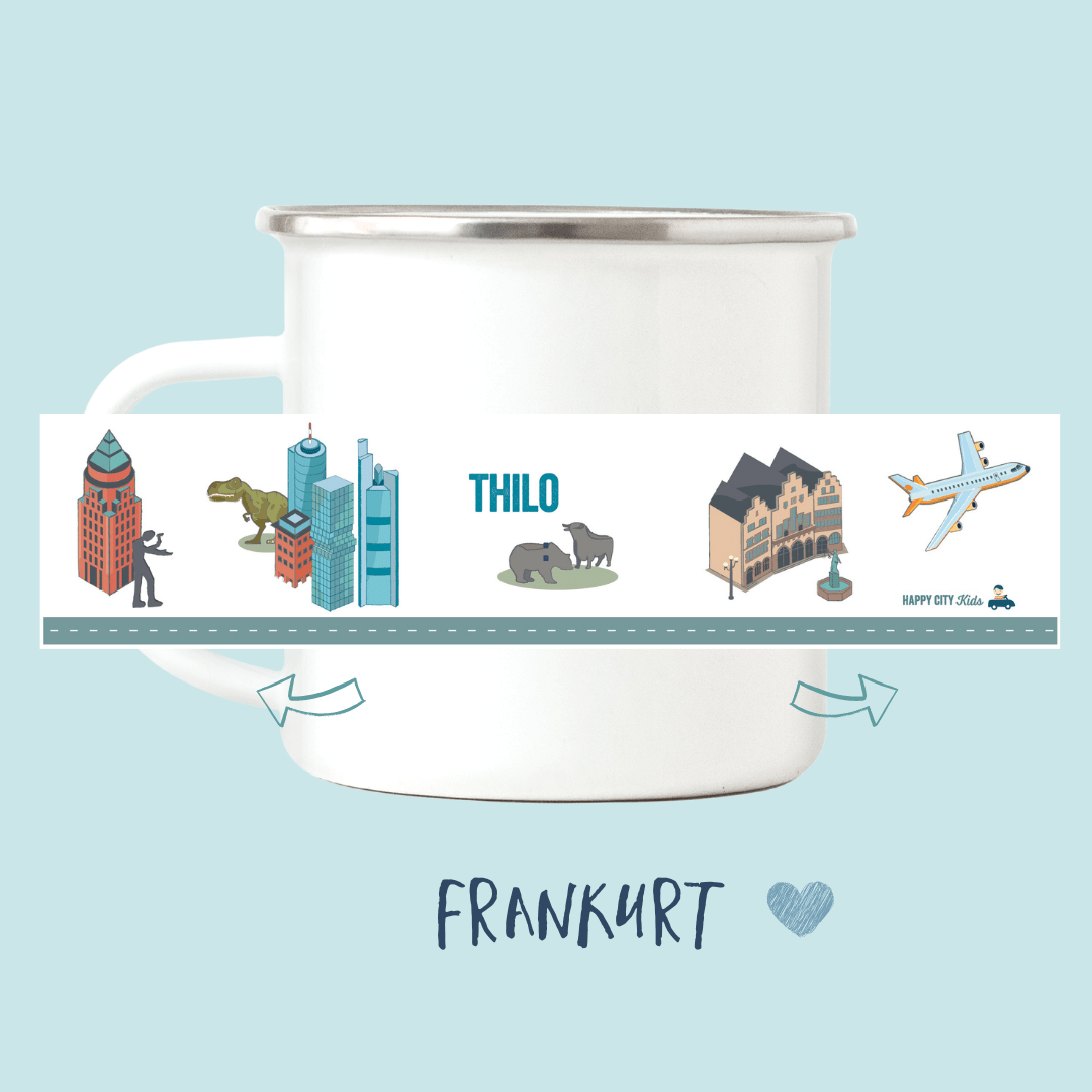 Emaille - Tasse Frankfurt - mit Namen | HappyCITYKids