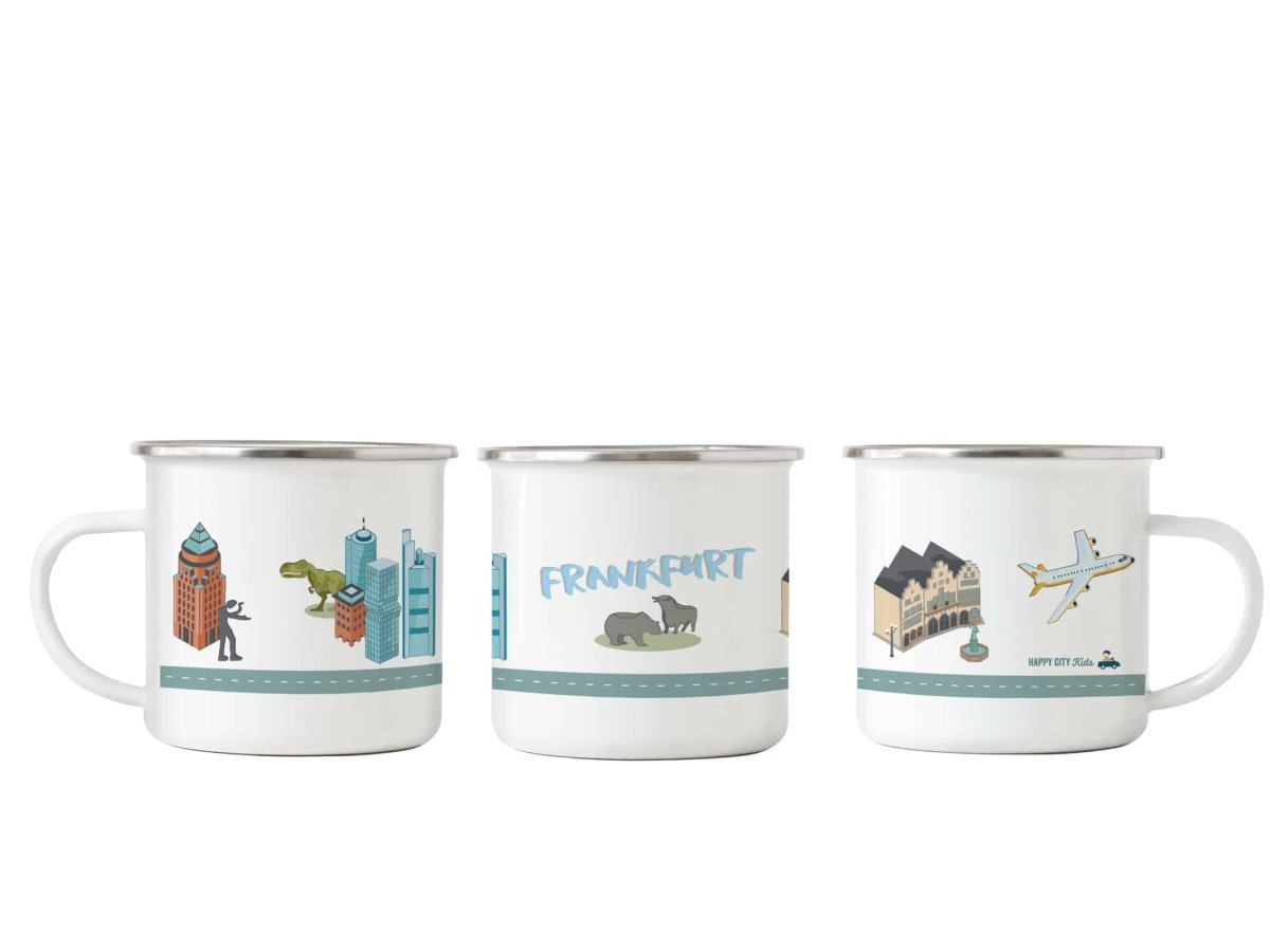 Emaille Tasse Frankfurt- HappyCityKids Design Tasse mit Frankfurt Motiven