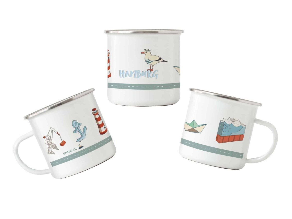 Emaille Tasse Hamburg - HappyCityKids Design Tasse mit Hamburg-Motive