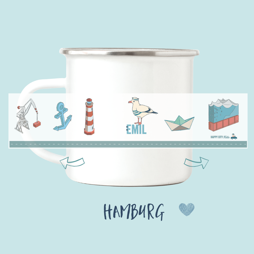 Emaille - Tasse Hamburg - mit Namen | HappyCITYKids