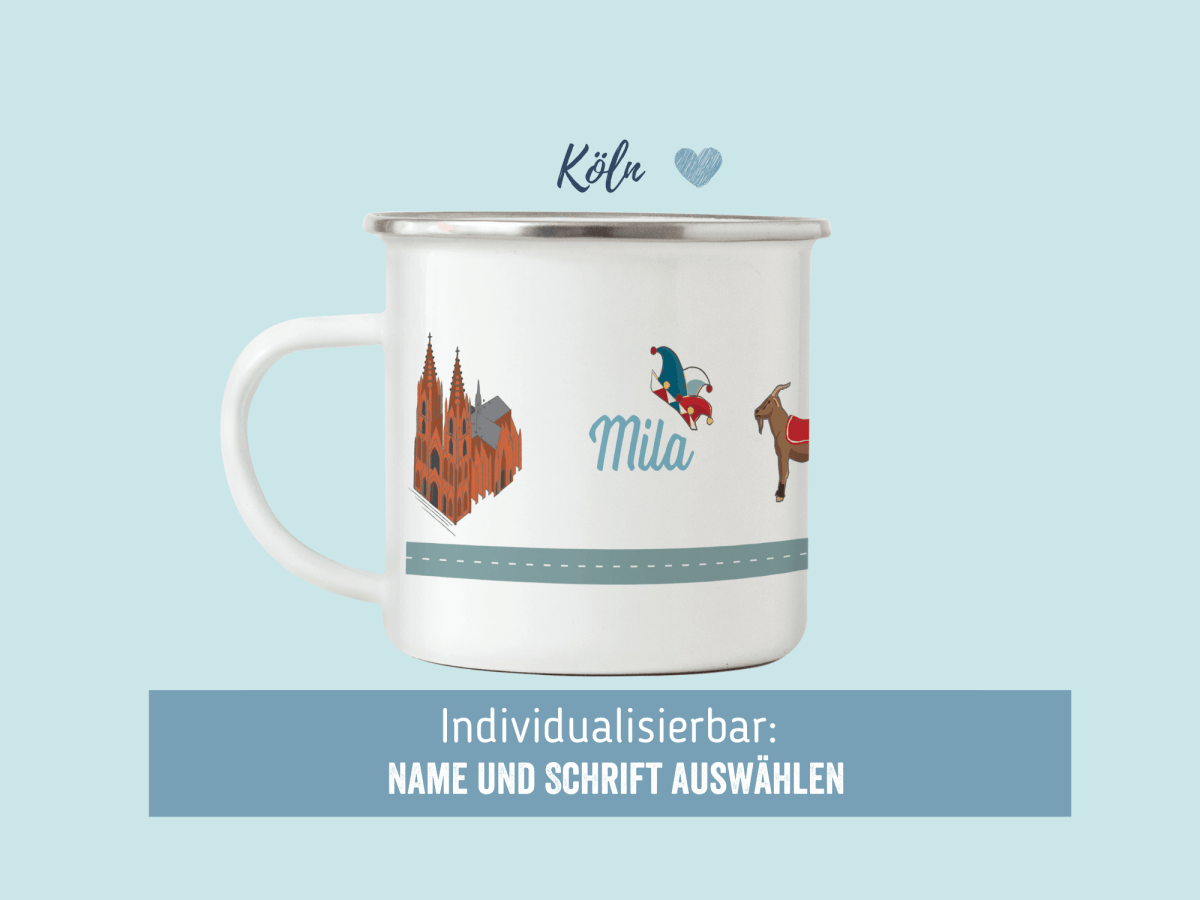 Emailletasse Köln - mit Namen individualisieren - personalsiersen - HappyCITYKids