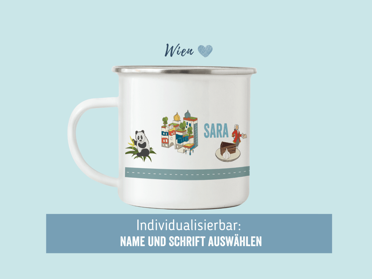 Emailletasse Wien - mit Namen individualisieren - personalsiersen - HappyCITYKids