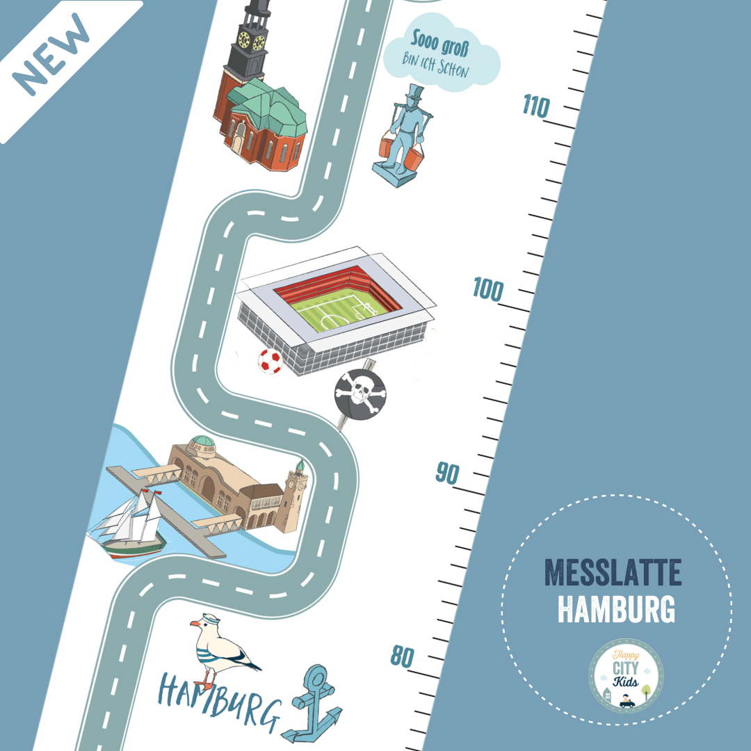 Messlatte Hamburg personalisiert - so groß bin ich schon -Kinderzimmer einrichten - Poster Hamburg