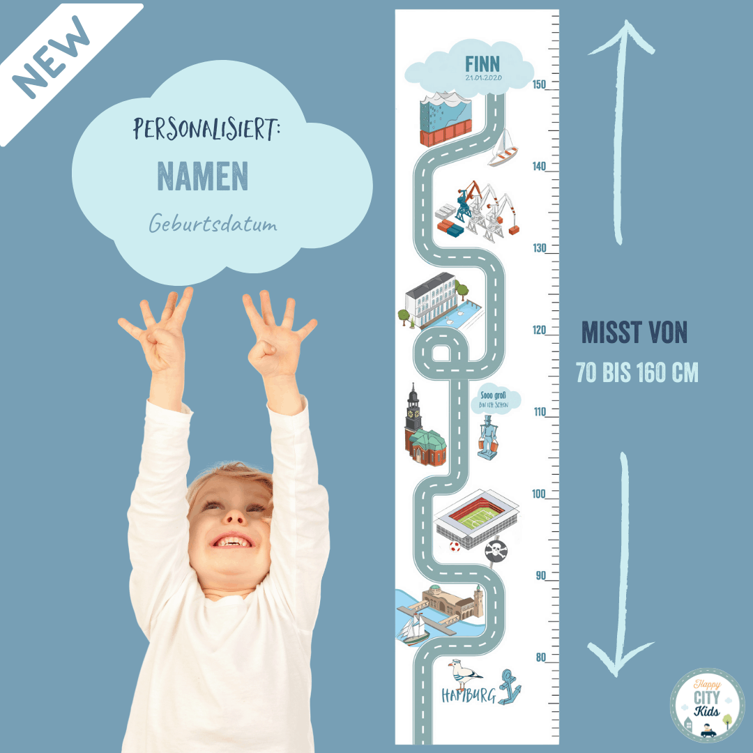 Messlatte Hamburg personalisiert - so groß bin ich schon -Kinderzimmer einrichten - Poster Hamburg