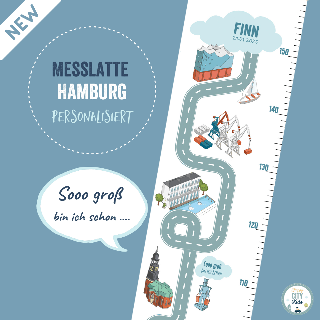 Messlatte Hamburg personalisiert - so groß bin ich schon -Kinderzimmer einrichten - Poster Hamburg