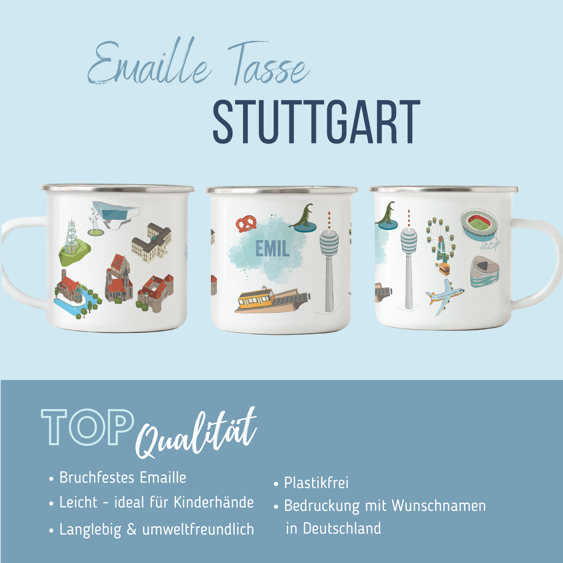 NEUES DESIGN: Stuttgart-Emaille-Tasse