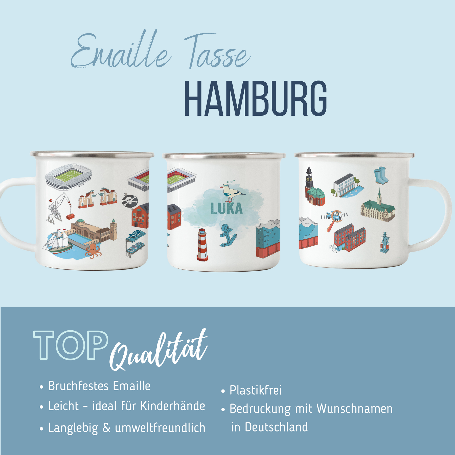 NEUES DESIGN: Hamburg-Emaille-Tasse