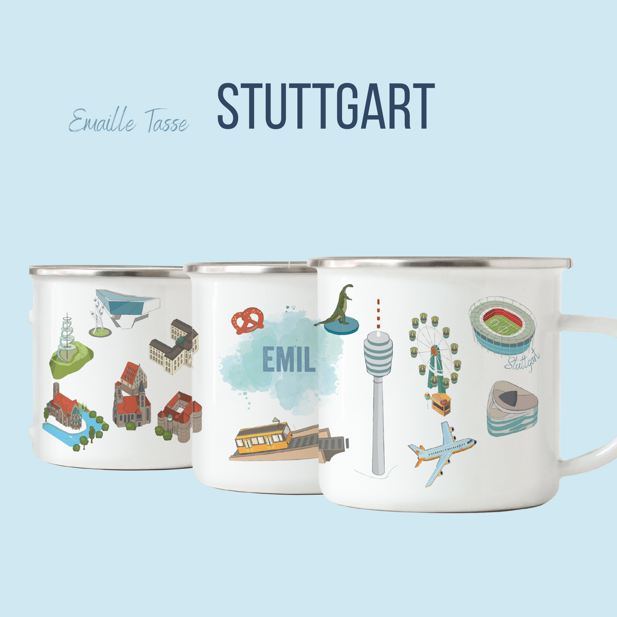 NEUES DESIGN: Stuttgart-Emaille-Tasse