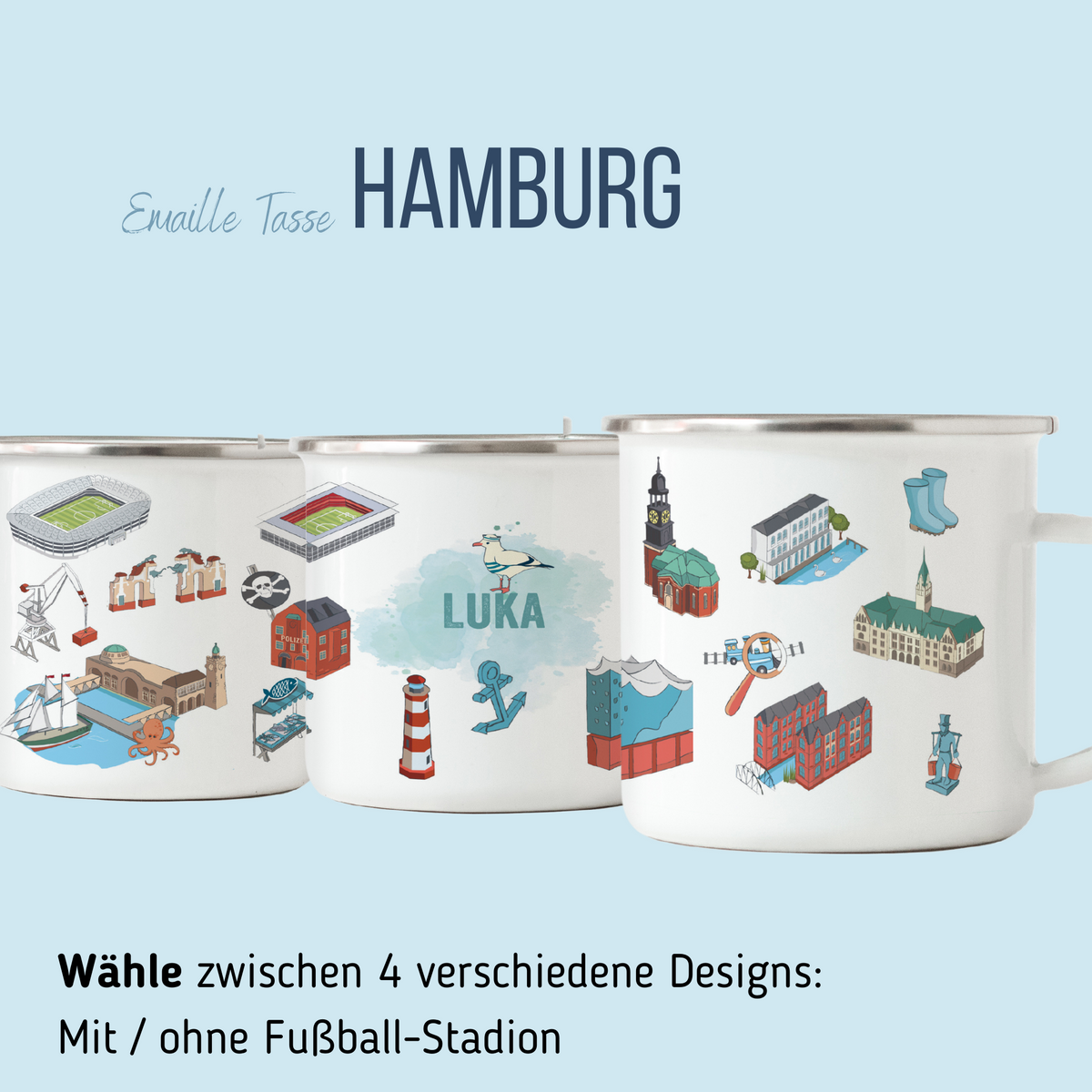 NEUES DESIGN: Hamburg-Emaille-Tasse