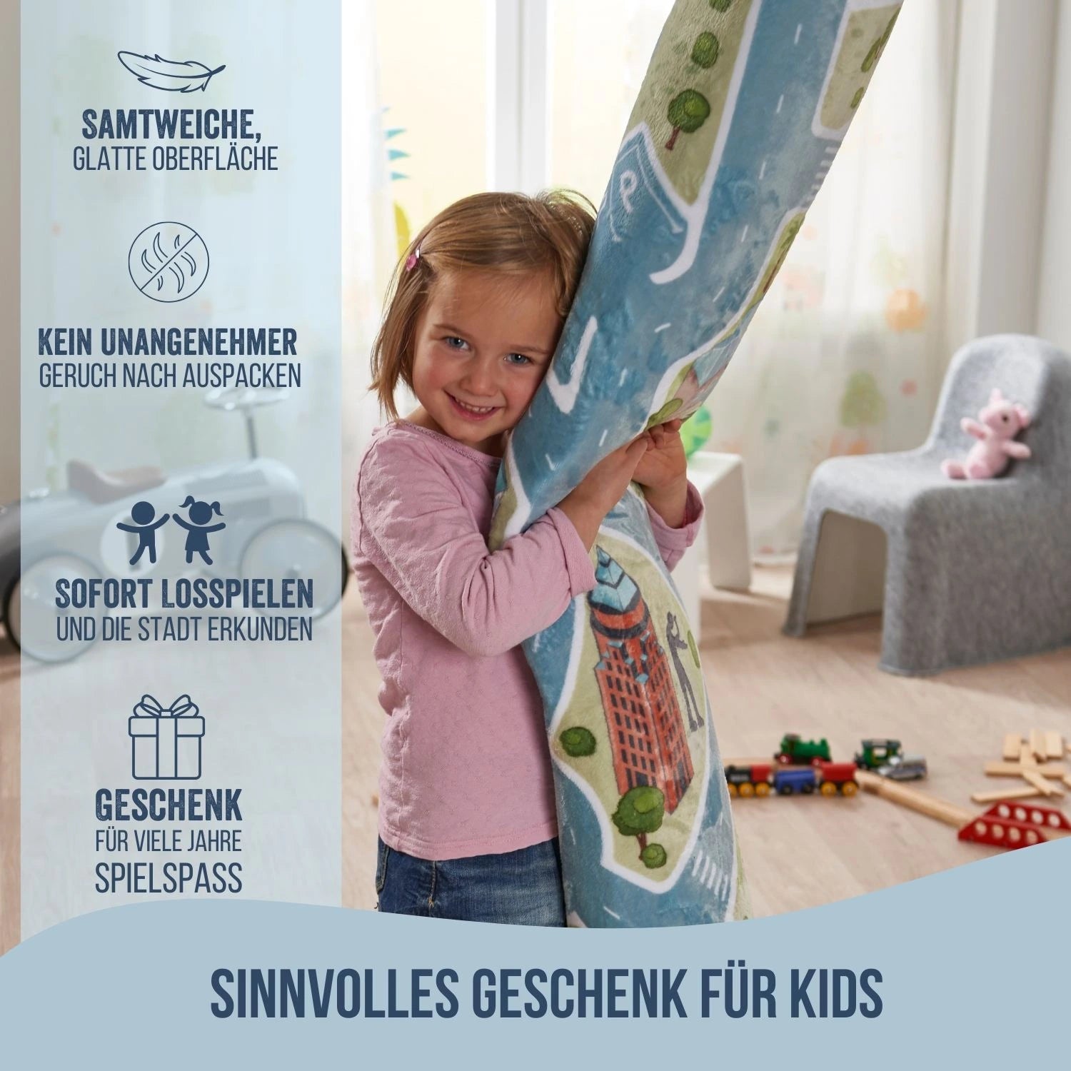 Sinnvoll Schenken mit Spielteppichen von HappyCITYKids - Geschnek für Kids - Viele Jahre Spielspaß