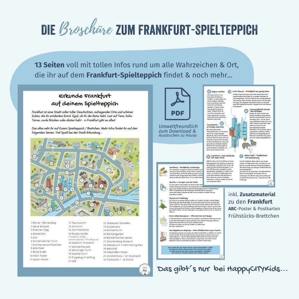 Frankfurt Broschüre erklärt alle Highlighs vom  JappyCITYKids Frankfurt Spielteppich 
