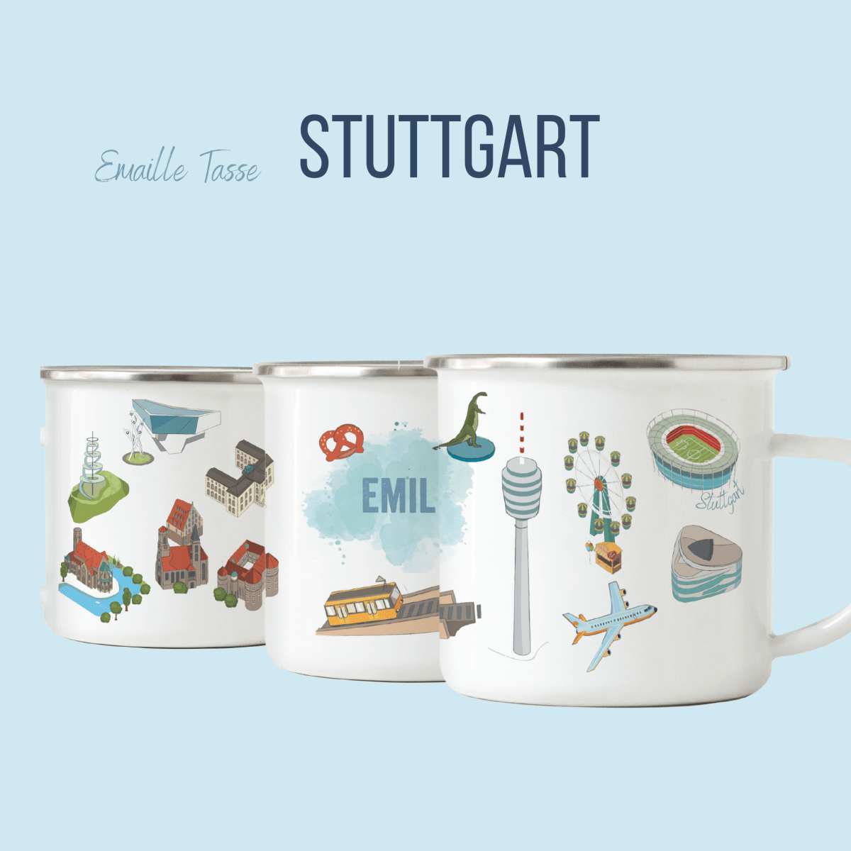 NEUES DESIGN: Stuttgart - Emaille - Tasse | HappyCITYKids