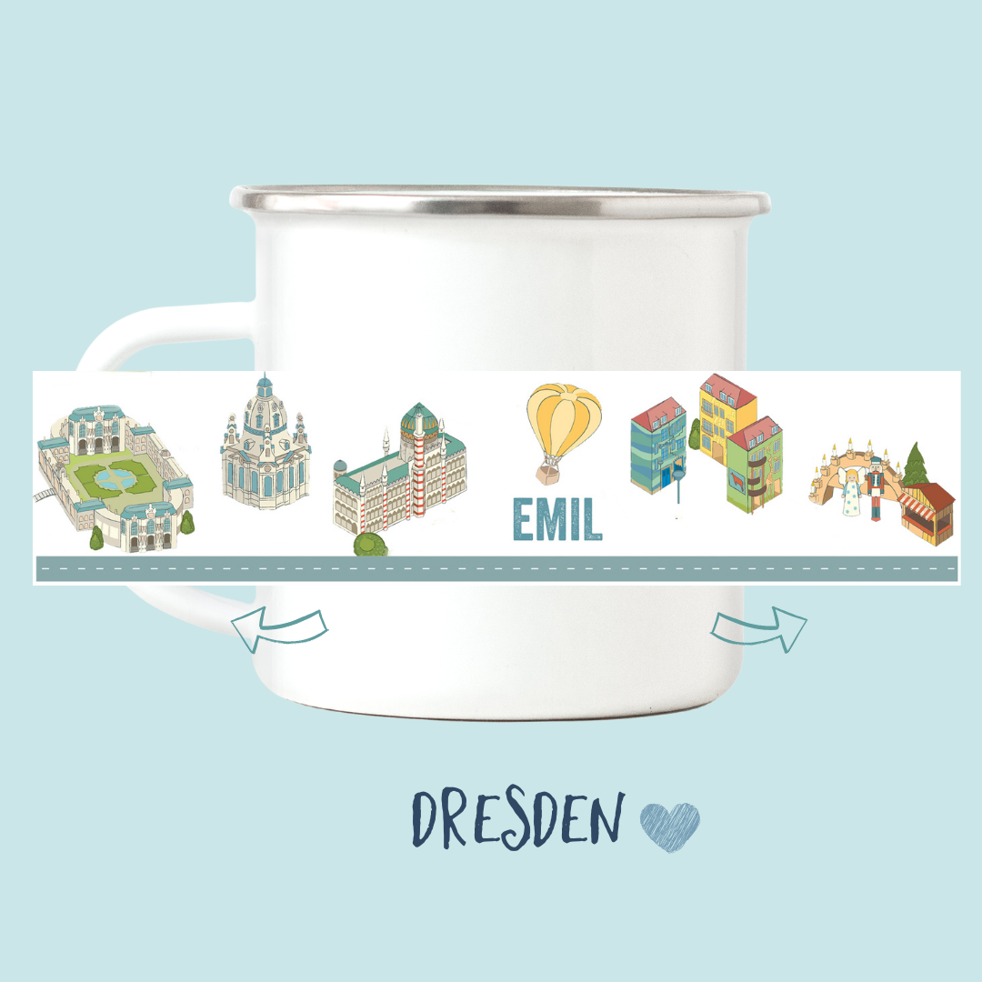 Emaille-Tasse  Dresden - mit Namen
