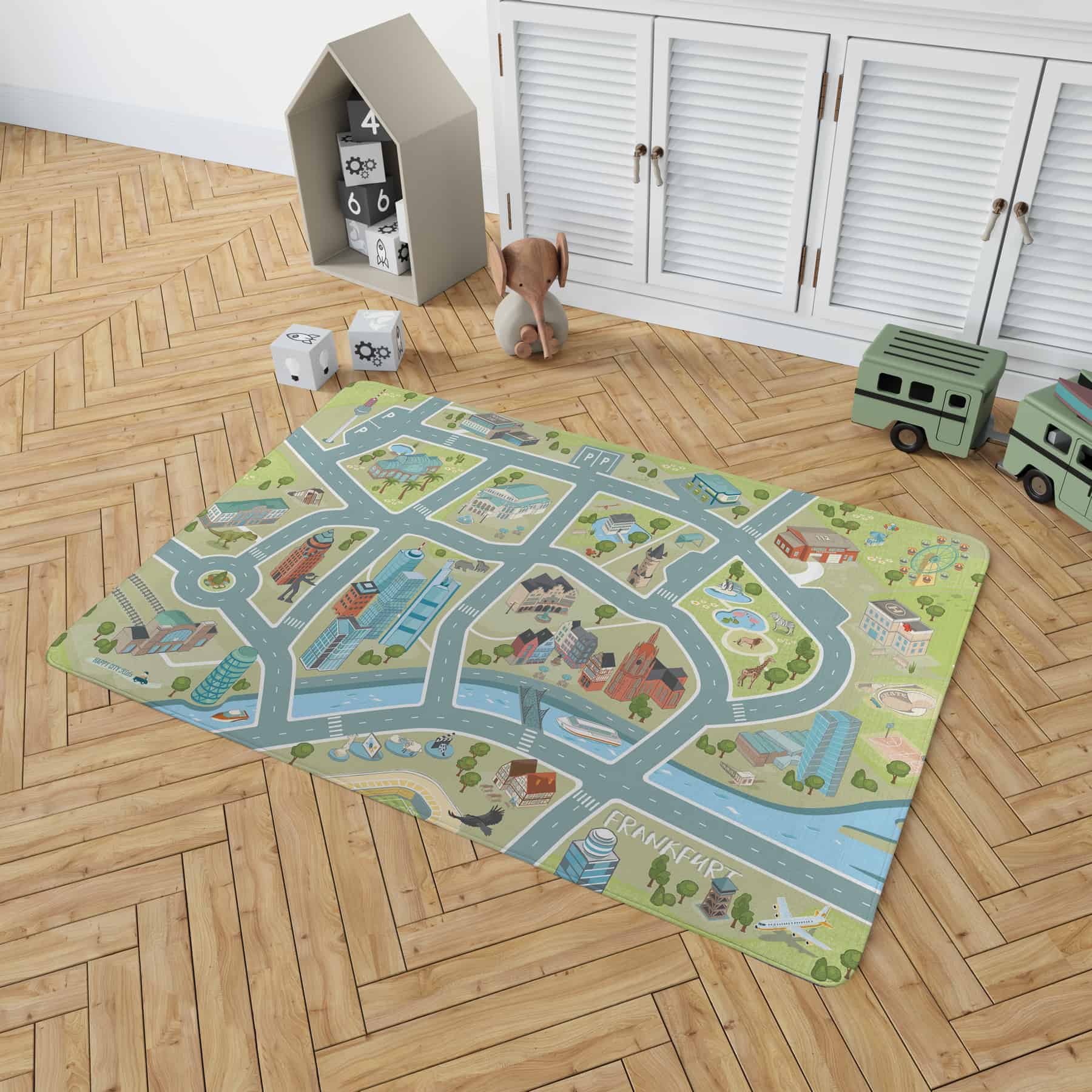 Spielteppich Frankfurt für Kinderzimmer - Autoteppich - Straßenteppich - samtweich-von HappyCITYKids