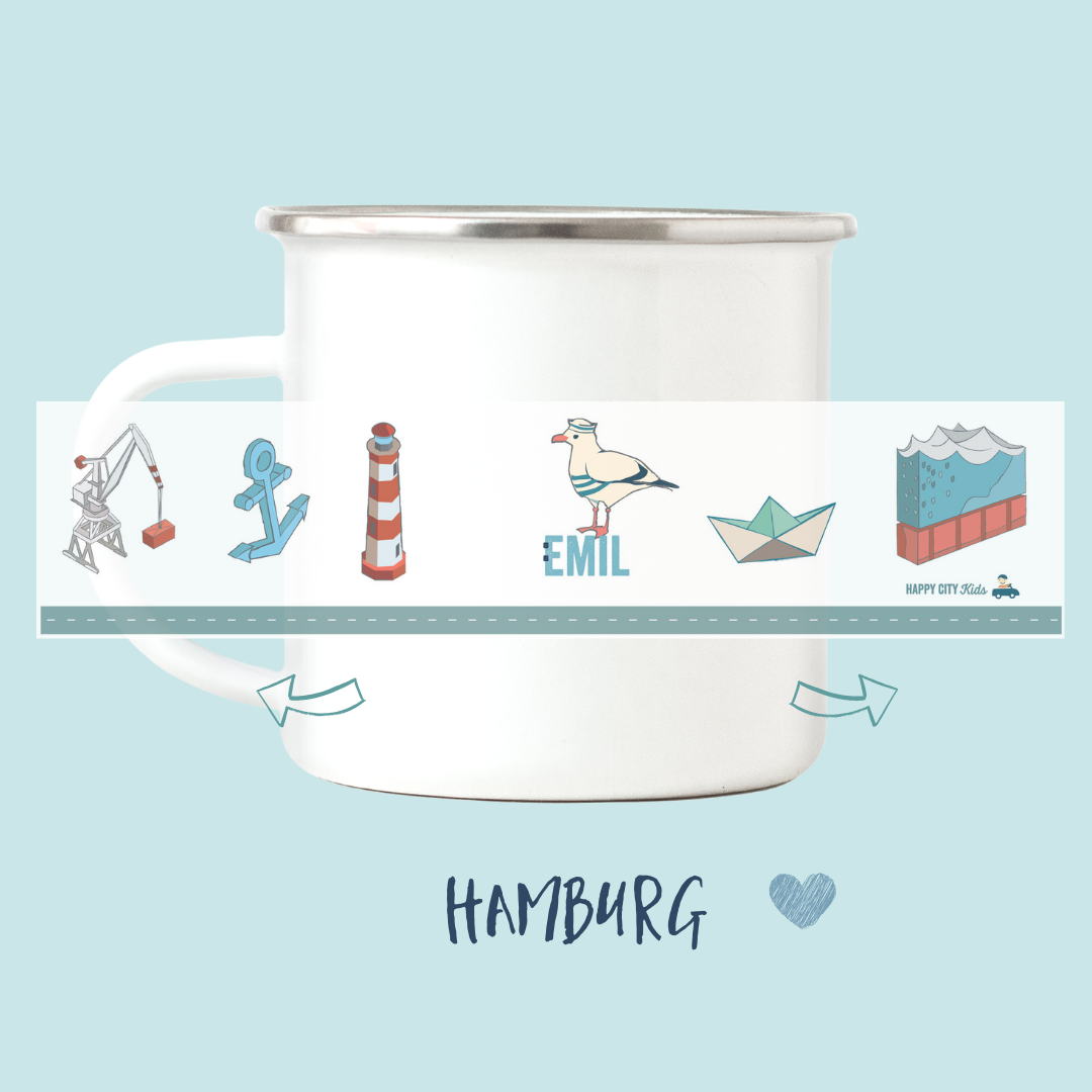 Emaille-Tasse Hamburg - mit Namen