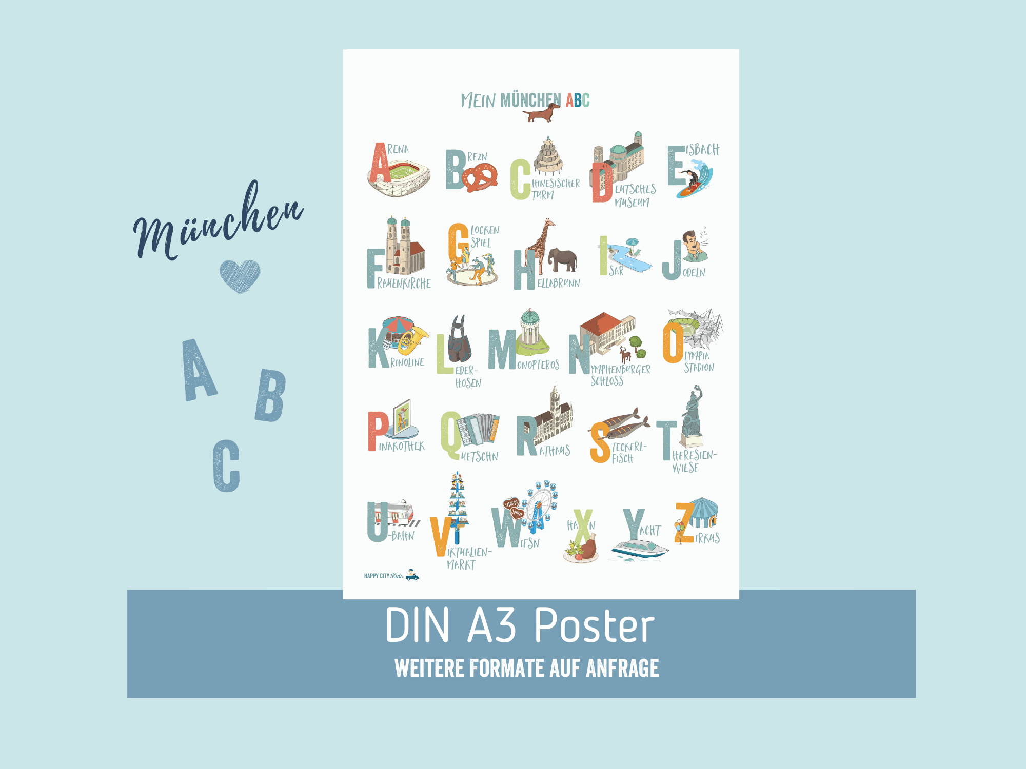 MÜNCHEN-ABC-Poster & Postkarte