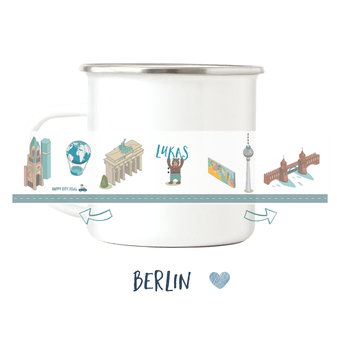 Emaille - Tasse Berlin - mit Namen | HappyCITYKids