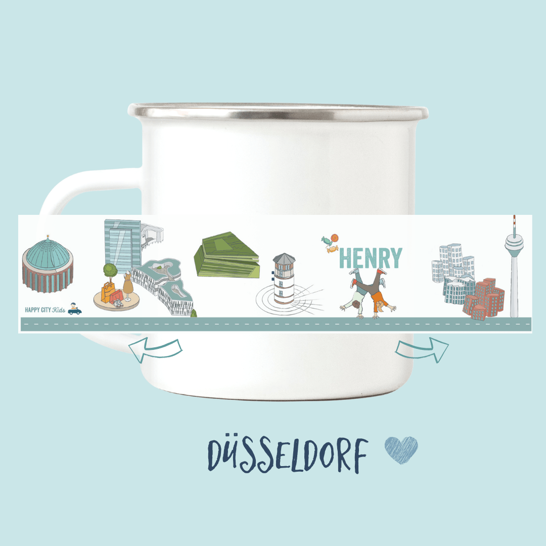 Emaille - Tasse Düsseldorf - mit Namen | HappyCITYKids