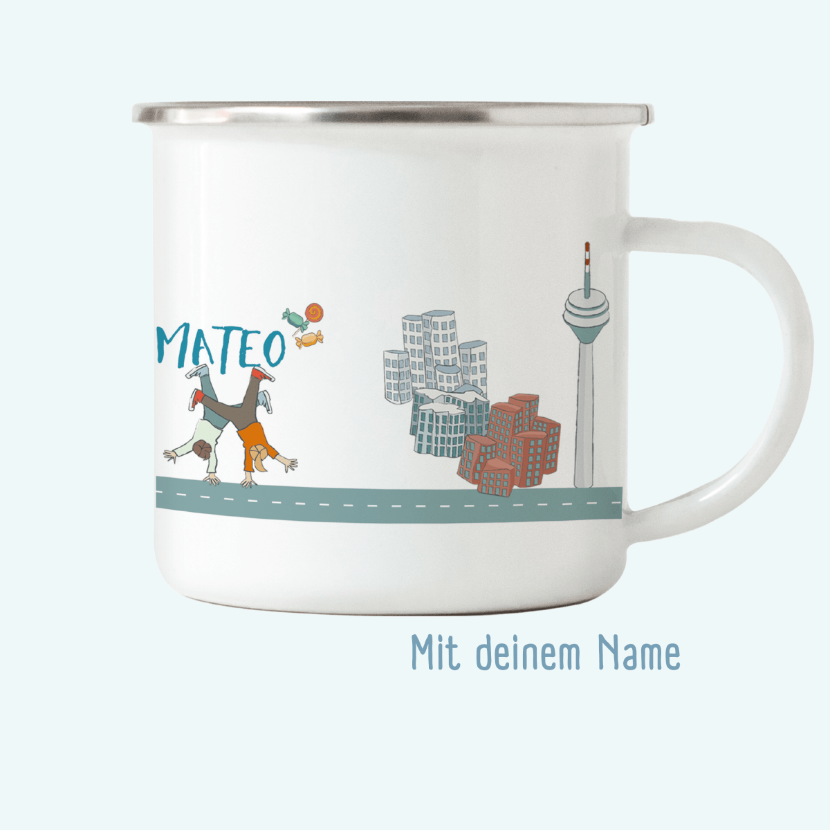 Emaille - Tasse Düsseldorf - mit Namen | HappyCITYKids