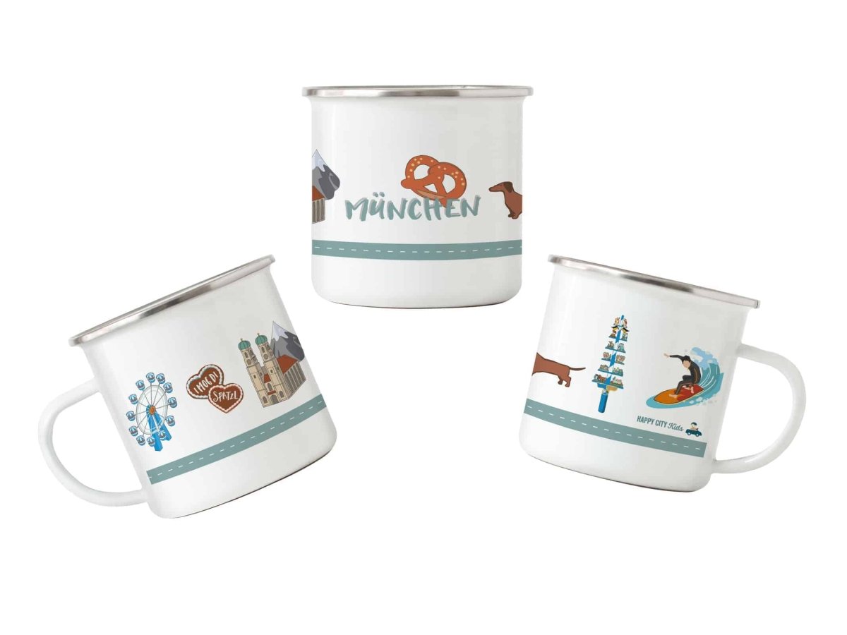 Emaille Tasse München - HappyCityKids Design Tasse mit München-Motive