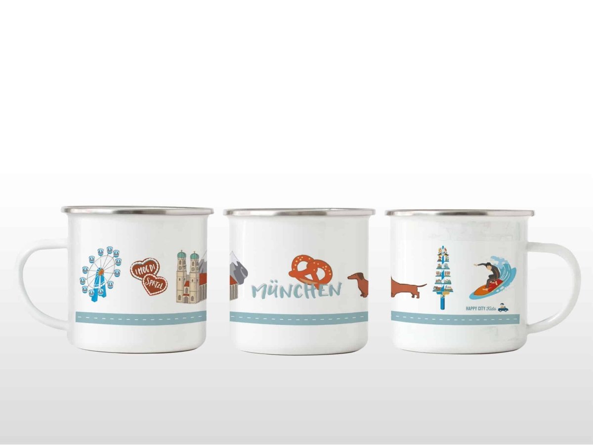 Emaille-Tasse München - von HappyCityKids mit München Motiven