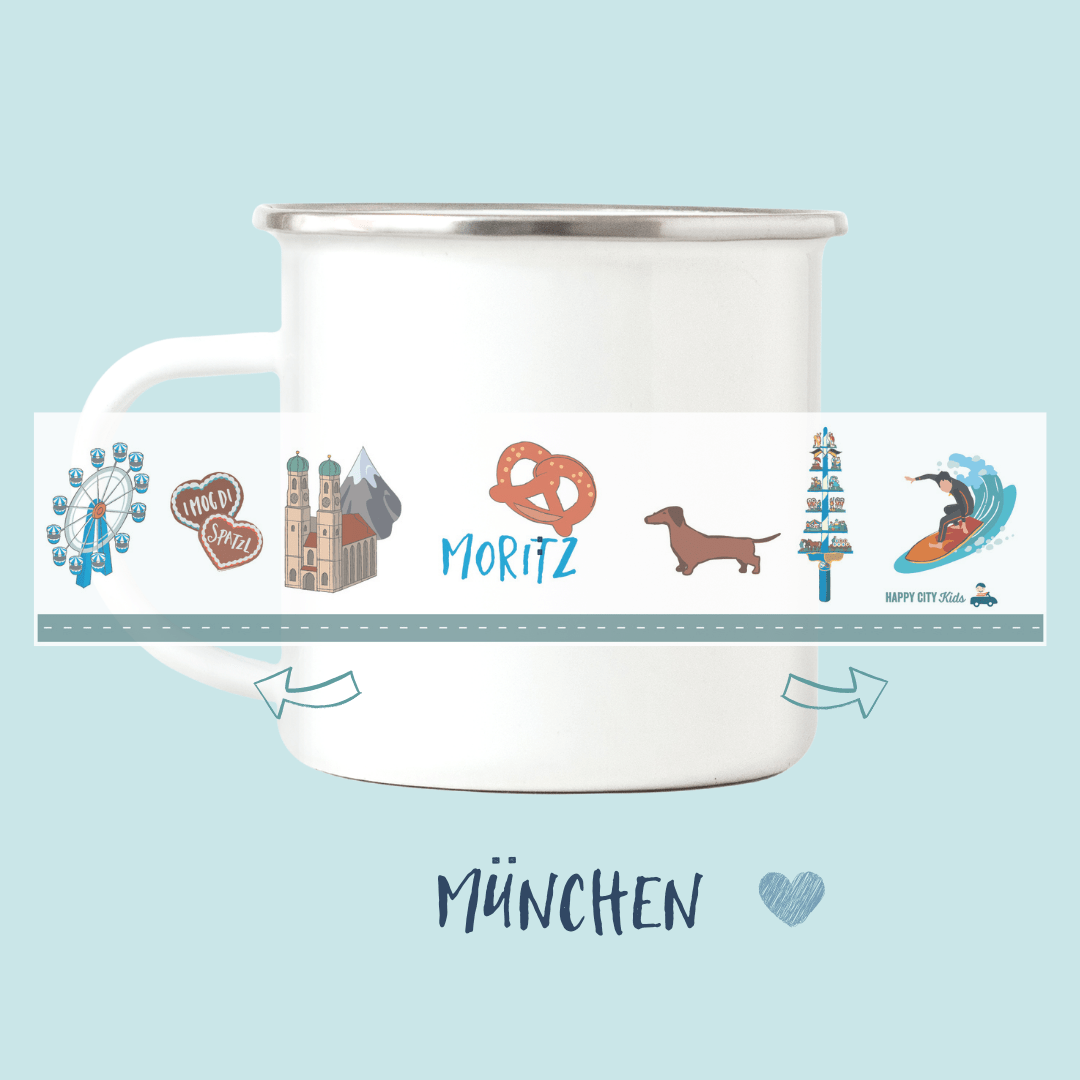 Emaille - Tasse München - mit Namen | HappyCITYKids