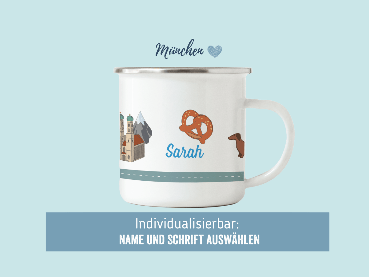 Emailletasse München - mit Namen individualisieren - personalsiersen - HappyCITYKids
