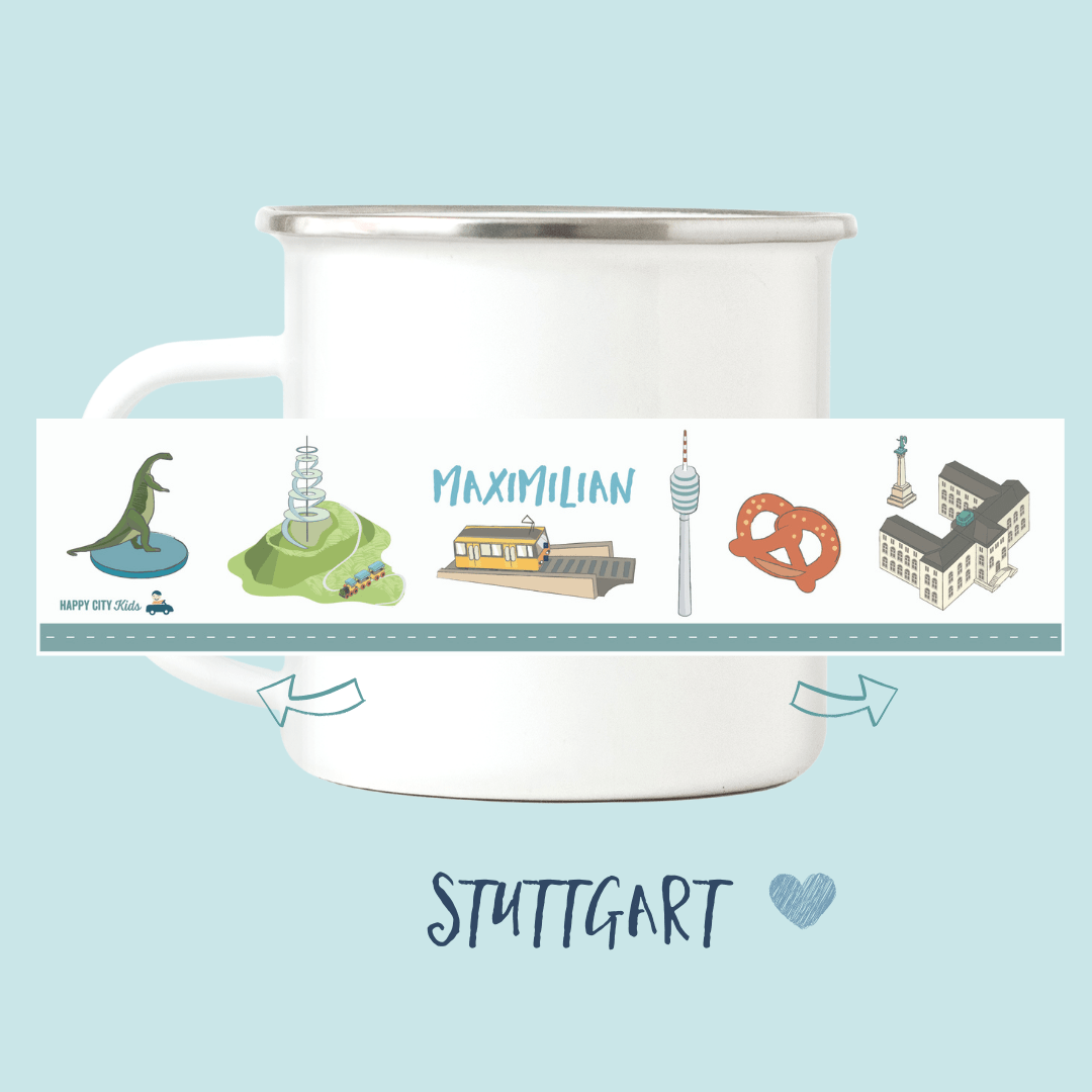 Emaille - Tasse Stuttgart - mit Namen | HappyCITYKids