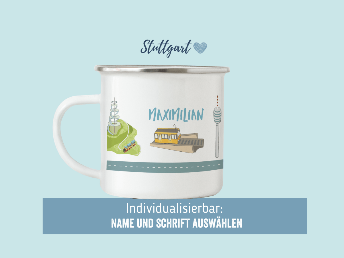 Emaille - Tasse Stuttgart - mit Namen | HappyCITYKids
